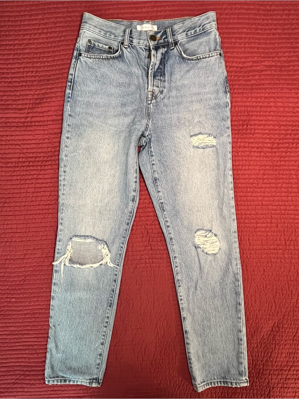 ANINE BING Gavin Mid Rise Straight Leg Distressed Blue Reservoir/Light Wash - 27